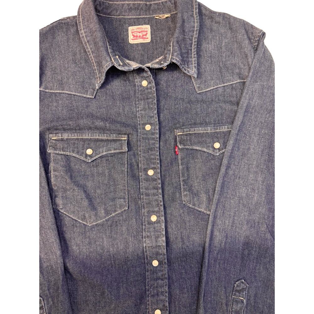 Levi's Women's XL Long Sleeve Denim Pearl Snap Shirt Western Cowgirl Rodeo - Picture 3 of 6